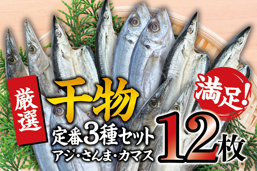 
【定番干物12枚セット】干物セット アジ さんま カマスが4枚ずつ届く ／ひもの 詰め合わせ 干物 さんま サンマ アジ あじ カマス かます
