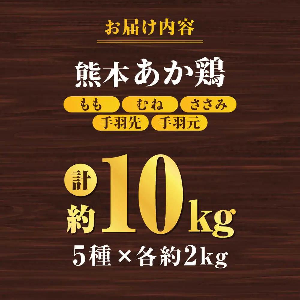 熊本あか鶏  5種食べ比べセット（モモ ささみ ムネ 手羽先 手羽元）各2kg 計10kg【やまうちフード株式会社 熊本営業所】 熊本県 特産品 赤鶏 九州産  [ZAB005]