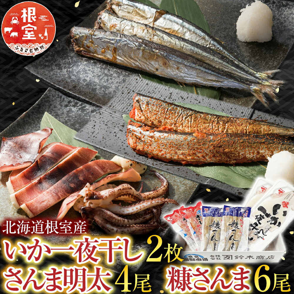 【ふるさと納税】[北海道根室産]いか一夜干し2枚・さんま明太4尾・糠さんま6尾 A-14273
