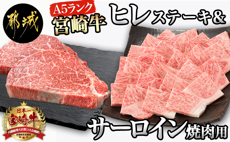 
A5 宮崎牛 ヒレステーキ&サーロイン焼肉用_AF-0109_(都城市) 都城産宮崎牛 A5ランク ヒレステーキ 100g×2枚 サーロイン焼肉用 400g ギフト 贈答用
