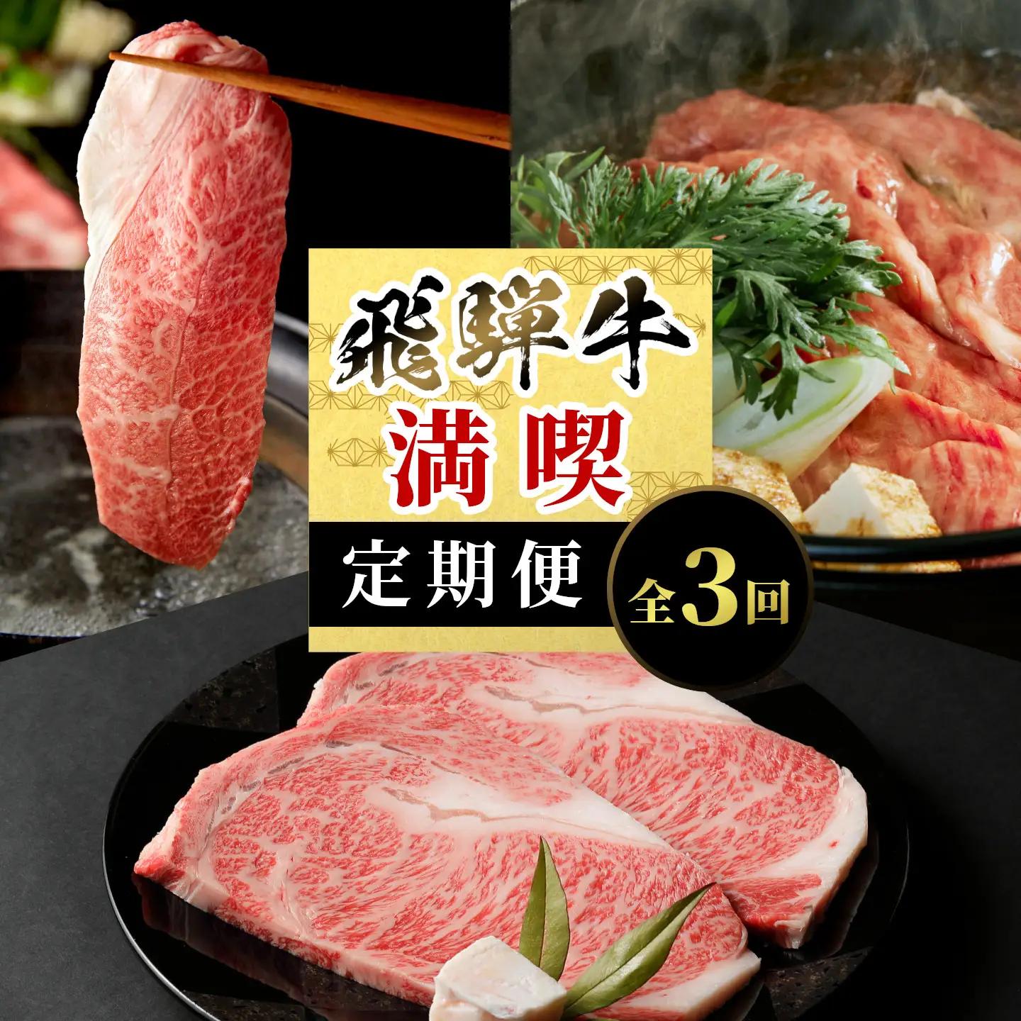 飛騨牛 満喫定期便 全3回 すき焼き しゃぶしゃぶ ステーキ 焼肉 BBQ ロース 肩ロース ロースステーキ サーロインステーキ 贅沢 贈り物 3ヶ月 定期 おすすめ 人気 飛騨 牛 肉 和牛 黒毛和牛 ブランド牛 養老ミート