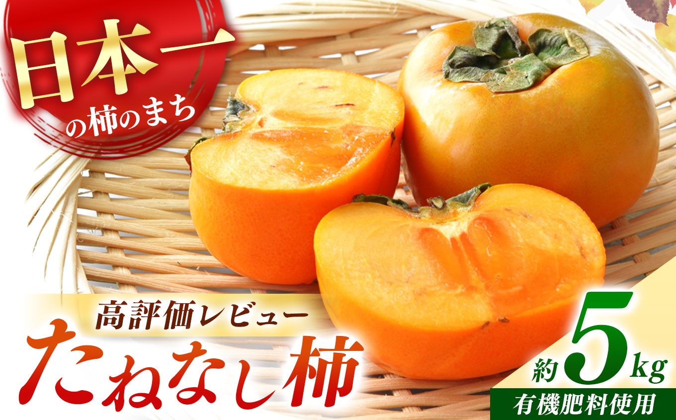 
            たねなし柿 約5kg  | フルーツ くだもの 果物 柿 かき カキ 奈良県 五條市 家庭用 自宅用 どっさり たっぷり 種なし 種無し 種なし柿 産地直送 国産 人気 送料無料 甘い グルメ お取り寄せ 大容量 ビタミン 食物繊維 豊富 美容 健康 10月 11月 順次発送 秋 旬 味覚 食べやすい 梨子本農園 やわらかい まろやか 高評価 人気 エコファーマー認定 有機肥料
          