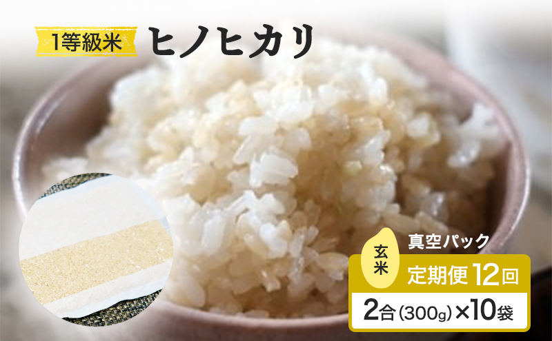 
            定期便 12回 米 1等級米 一粒からこだわる 真空パック 玄米 ヒノヒカリ 2合（300g）×10袋 お米 コメ お楽しみ 12ヶ月 令和7年度産
          