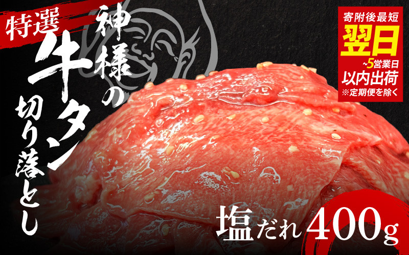 
                  【 スピード発送 】特選神様の牛タン切り落とし　400g（塩だれ2p）  /  食べ比べ  訳あり スピード配送 お肉の神様
                