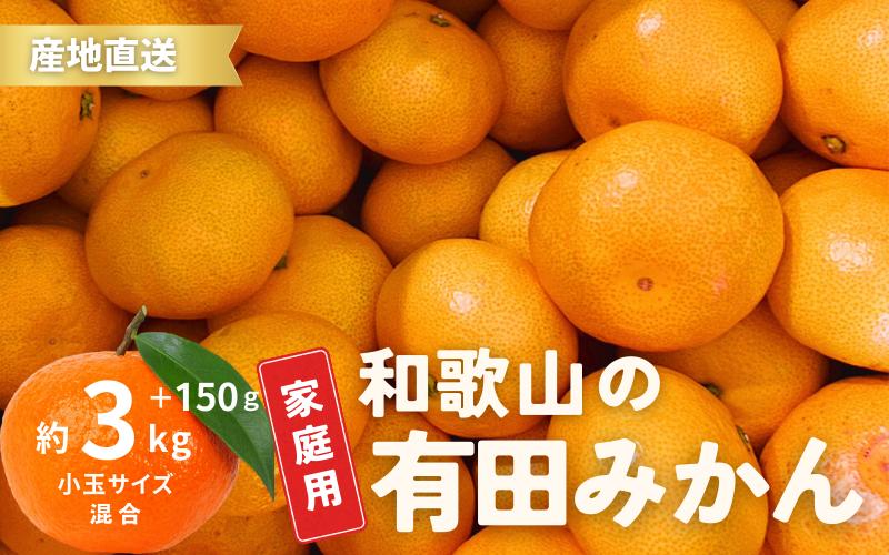 
家庭用 有田みかん 和歌山 小玉(2S,3Sサイズ混合) 3kg +150g【10月上旬～1月下旬頃に順次発送予定】/ みかん フルーツ 果物 くだもの 有田みかん 蜜柑 柑橘【ktn009】
