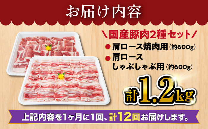 【12回定期便】大西海SPF豚 肩ロース（焼肉＆しゃぶしゃぶ用）計1.2kg 訳あり ＜大西海ファーム＞ [CEK124] 豚肉