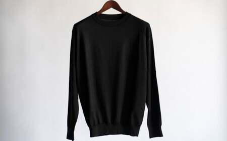 洗える セーター ラウンドネック ( ブラック M ) シルク100％ メンズ | 長袖 ニット ウォッシャブル 秋冬 秋 冬 シンプル 無地 プレゼント ギフト 父の日 新潟県 五泉市 有限会社アス