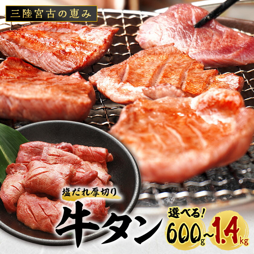 【ふるさと納税】＼レビューキャンペーン／_宮古の厚切り塩だれ牛タン(600g/800g/1.4kg)_ 牛タン タン 牛たん 肉 にく お肉 焼肉 焼き肉 厚切り 厚切 塩だれ 塩 味付け スライス 宮古市 小分け 個包装 便利 BBQ バーベキュー【配送不可地域：離島】【G1514270】