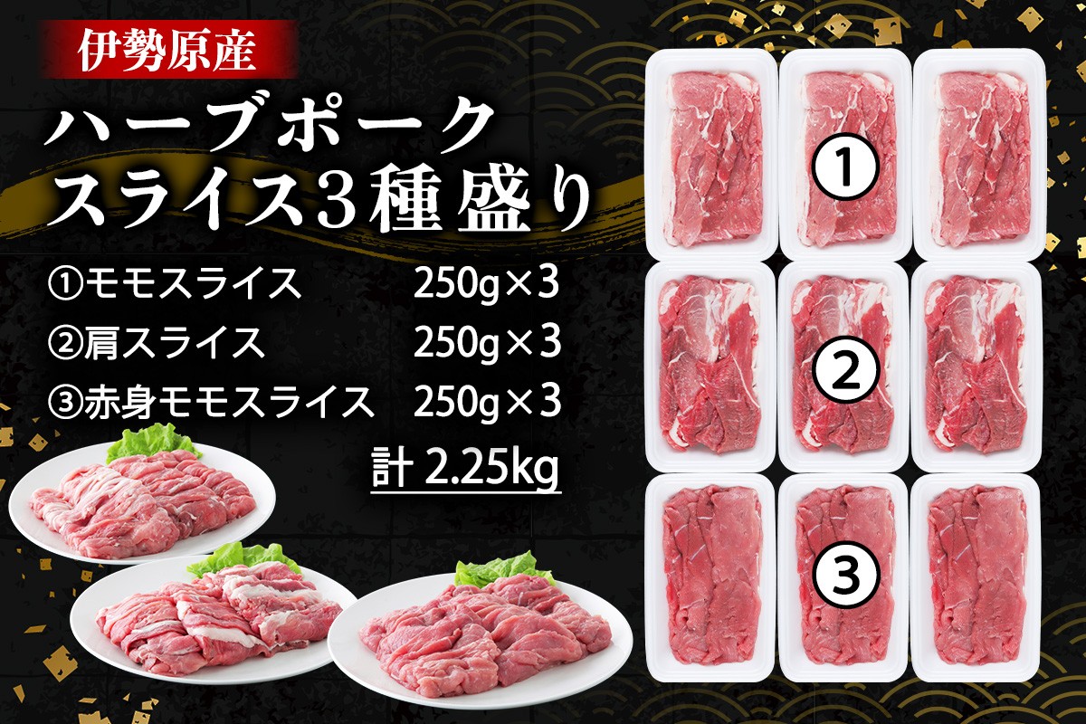 絶品ハーブポーク スライス 三種盛 (モモスライス 肩スライス 赤身モモスライス) 計2.25kg｜肉 お肉 神奈川県 ギフト 贈りもの プレゼント 人気 お土産 正月 肉の日 おかず 豚肉 [072