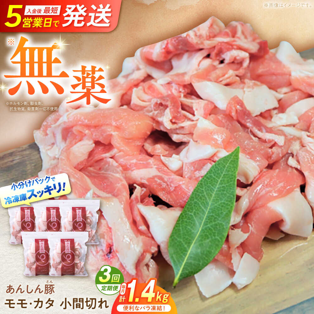 【ふるさと納税】【 3回 定期便 】 豚肉 無薬育ちのあんしん豚 モモ ・ カタ 小間切れ 1.4kg 計 4.2kg / 3回定期便 バラ凍結 小分け 豚こま 無薬育ち ブランド豚 大容量 冷凍 豚コマ 豚こまぎれ ぶた肉 カレー シチュー 切り落とし 国産 白川町 / 藤井ファーム[AWAF030]