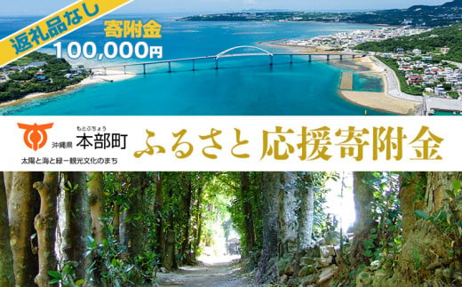 
【返礼品なし】沖縄県本部町ふるさと応援寄附金 100000円 寄附のみの応援 寄附のみ 返礼品なし 返礼品無し　御礼品なし　御礼品無し
