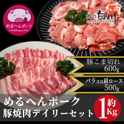 【ふるさと納税】めるへんポーク　豚焼肉デイリーセット　1.1Kg (焼肉用500g、豚こま600g)【配送不可地域：離島・北海道・沖縄県・東北・中国・四国・九州】【1489302】