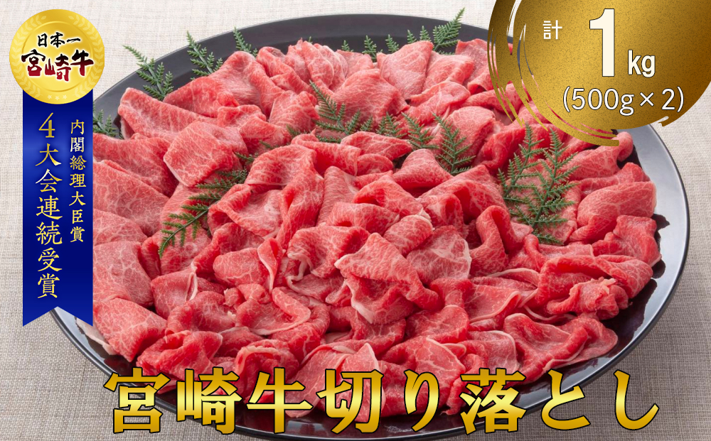 【宮崎牛】 切り落とし 500g×2 計1kg [レグセントジョイラー 宮崎県 美郷町 31bb0018] 黒毛 和牛 国産 宮崎 A4 A5等級 牛肉 赤身 焼肉 宮崎県産 冷凍 送料無料 ブランド 牛 肉 霜降り BBQ バーベキュー キャンプ