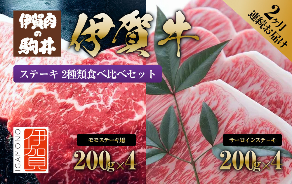 
2ヶ月連続お届け 伊賀牛 ステーキ（1：モモ・2：サーロイン）各200g×4枚
