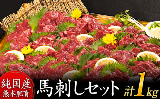 馬刺し1kg 赤身馬刺し900g＋霜降り馬刺し100g【純国産熊本肥育】 《30日以内に出荷予定(土日祝除く)》たっぷりタレ(5ml×10袋) 付き 桜肉 生食 冷凍