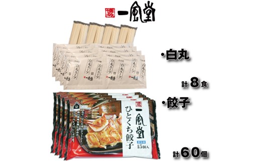 AC362.【一風堂】白丸ラー麦麺8食とひとくち餃子4袋セット【豚骨ラーメン】