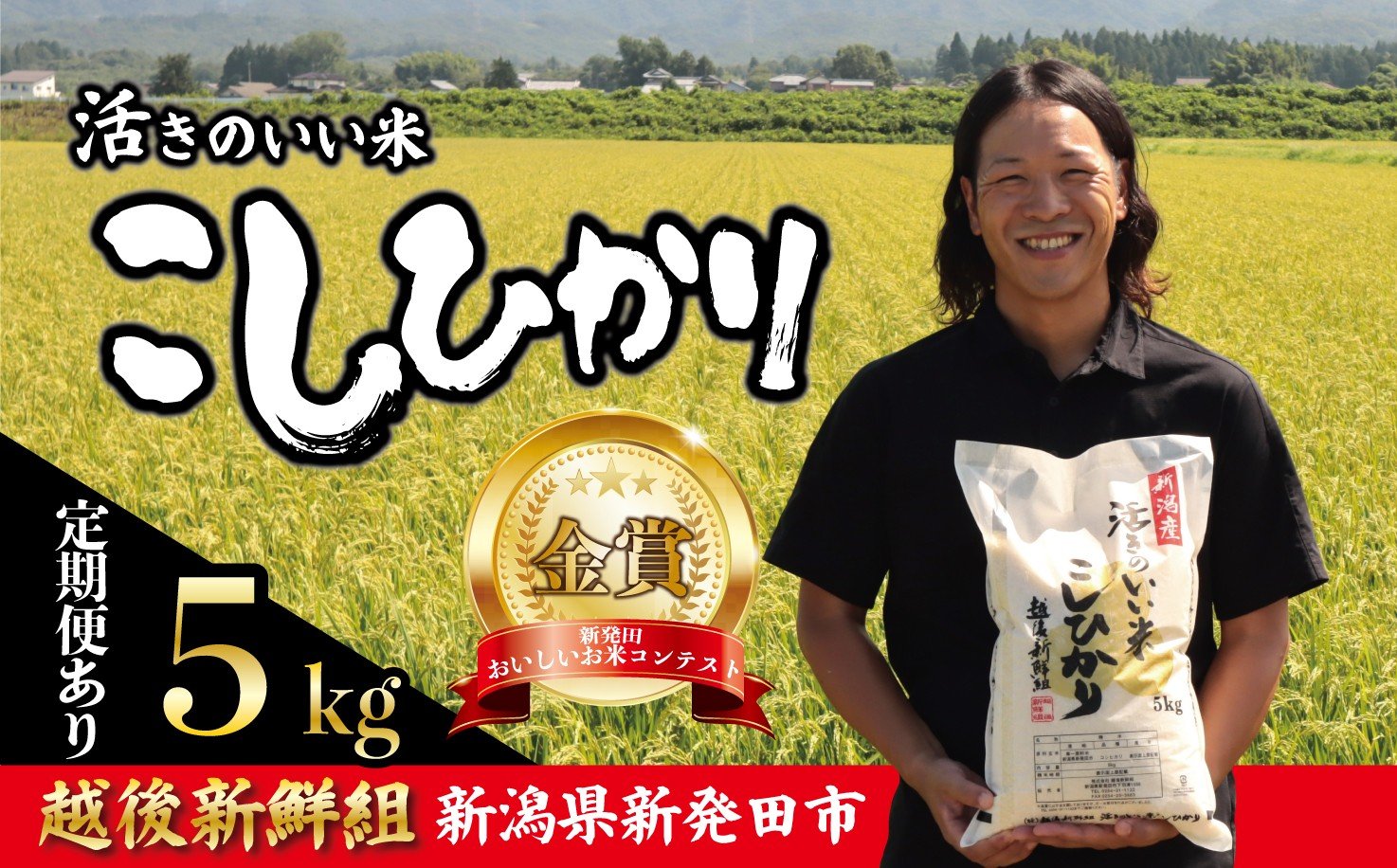 
            【先行予約】金賞米 コシヒカリ 5kg 令和7年産 選べる 配送月 定期便 こしひかり 精米 白米 ご飯 おにぎり 弁当 新潟県産 新発田産 新潟 米 お米 こめ 受賞 越後新鮮組 新潟県 米 新潟県 新発田市 shinsengumi001
          