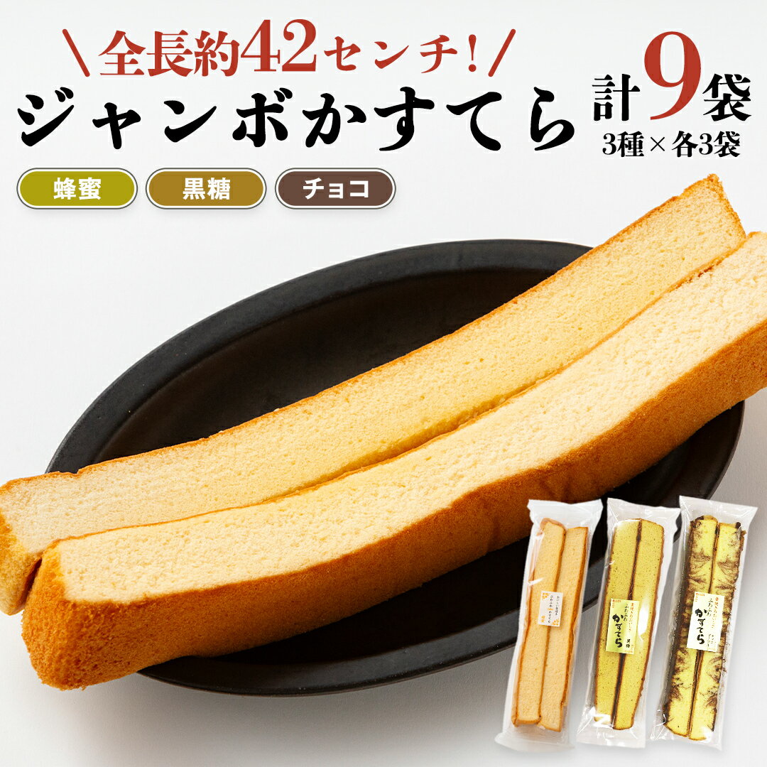 【ふるさと納税】工場直送！全長約42センチ ジャンボかすてら 3種×各3袋セット かすてら カステラ シフォン ケーキ スイーツ 洋菓子 ジャンボ おやつ ふわふわ ふんわり 牛乳 黒糖 蜂蜜 濃厚 チョコ 食べ比べ 詰め合わせ 詰合せ