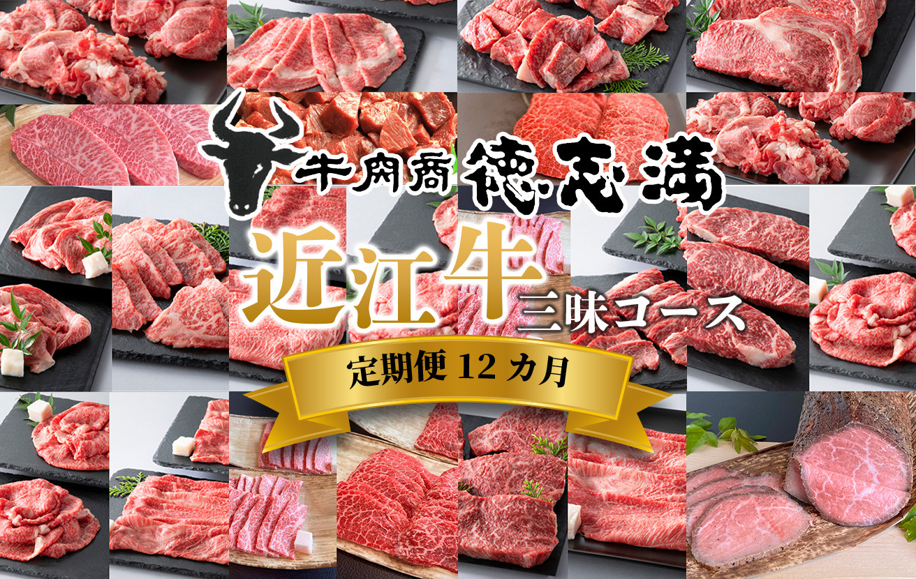 
500K164 定期便12カ月　牛肉商 徳志満　近江牛三昧コース各月1kg[髙島屋選定品］
