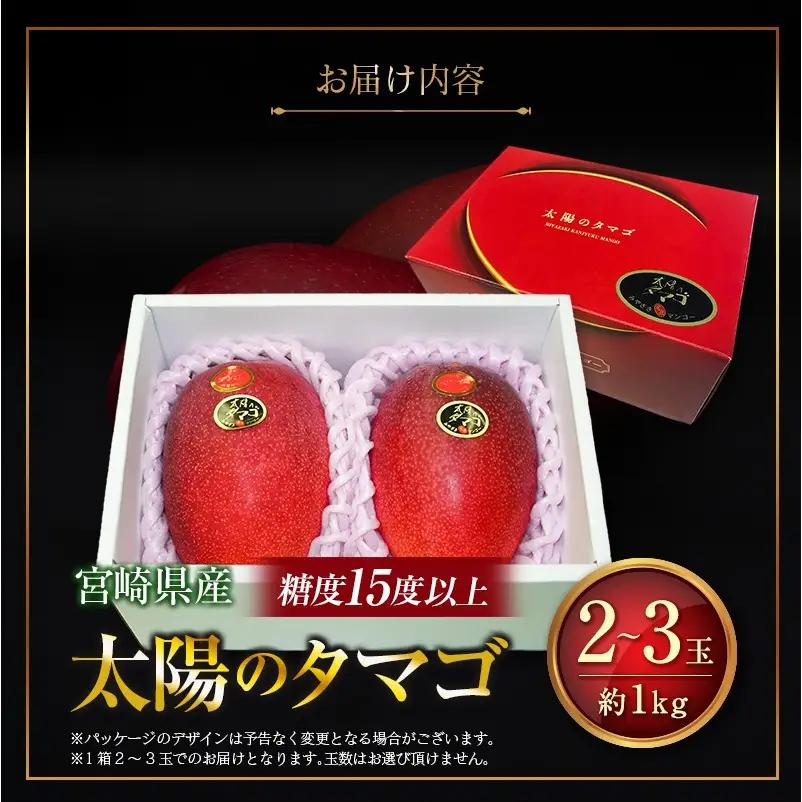 糖度15度以上『太陽のタマゴ』 約1kg 2～3玉 宮崎県産 完熟マンゴー ブランド 贈答 ギフト 南国 トロピカル フルーツ 果物 くだもの 化粧箱入り