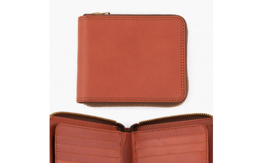 Wステッチ ヨコ型ラウンドジップ財布 コニャック色 TSURANE 敬老の日 [0381]
