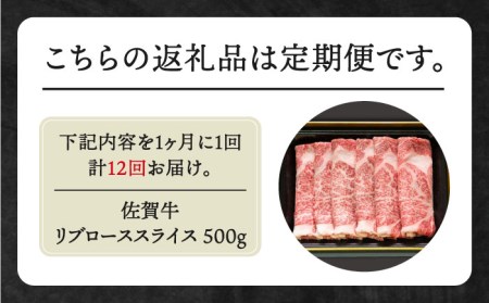 【全12回定期便】佐賀牛 リブローススライス500g HBH017 しゃぶしゃぶ リブロース スライス 国産 和牛 佐賀牛