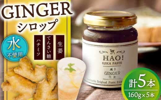 HAO！ジンジャーシロップ 5本 （160g/本) ジンジャー 生姜 ジンジャーエール シロップ スパイス 常温 [DAA048] 20000円 2万円 以上