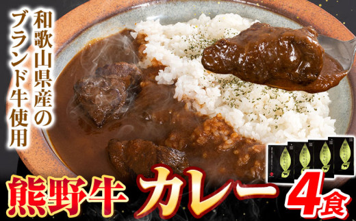 レトルトカレー 牛肉 熊野牛 カレー 4食セット 株式会社Meat Factory《30日以内に出荷予定(土日祝除く)》和歌山県 日高川町 熊野牛 牛 和牛 焼肉 希少部位 ミスジ 焼肉