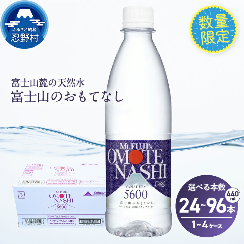 【ふるさと納税】 訳あり 富士山のおもてなし 440ml×24本～96本 天然水 蒼天 ミネラルウォーター 水 ソフトドリンク 飲料水 バナジウム シリカ 防災 備蓄 キャンプ アウトドア 水 ペットボトル 440ml 軟水 鉱水 国産 富士山 送料無料 ※沖縄県 離島不可
