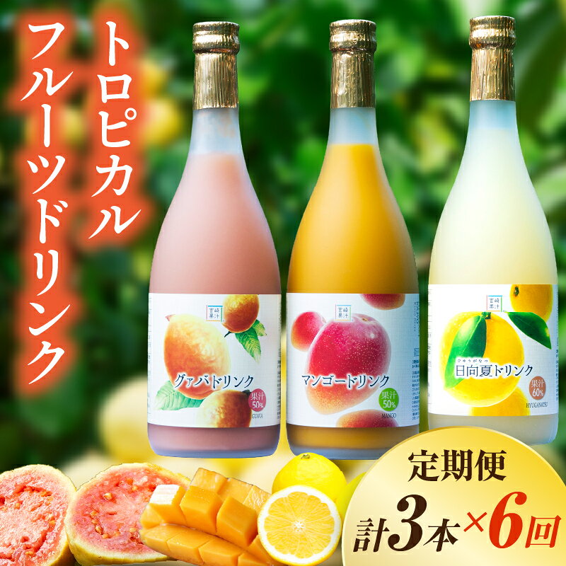 【ふるさと納税】【定期便・全6回】驚きの果実感！トロピカルフルーツドリンク(3本・3種各720ml、グァバ、マンゴー、日向夏)×6回 ドリンク フルーツドリンク 果汁入り飲料 トロピカルジュース 飲み比べ セット 詰め合わせ 贈答 贈り物 ギフト プレゼント お中元