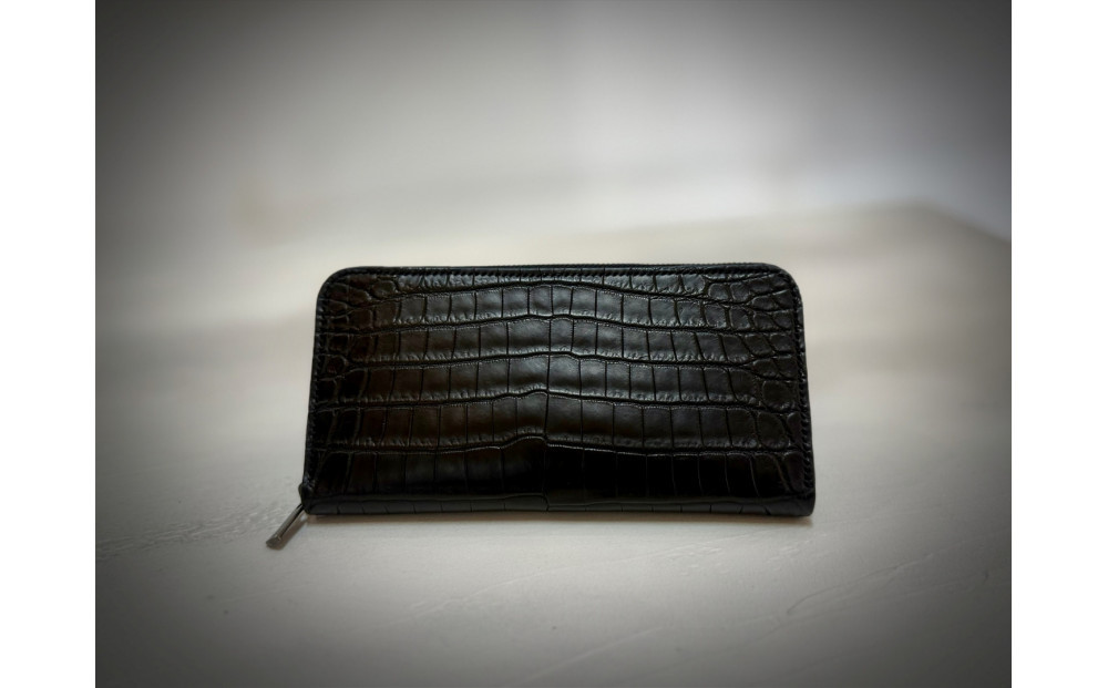 【極上】クロコダイルラウンドファスナー長財布 マットBLK