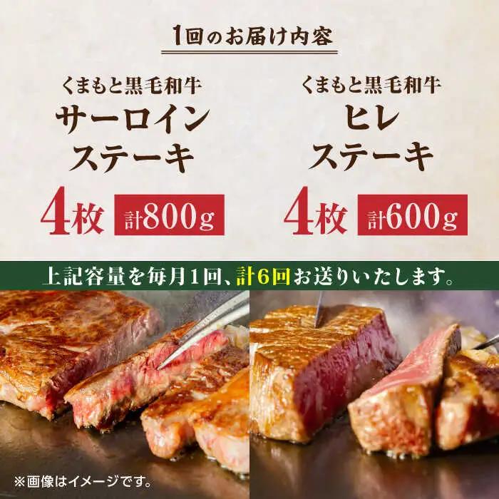 【6回定期便】くまもと黒毛和牛 ステーキ食べ比べ ヒレステーキ×4枚 サーロインステーキ×4枚【馬刺しの郷 民守】 食べ比べセット ヒレ サーロイン ステーキ  [ZBL087]