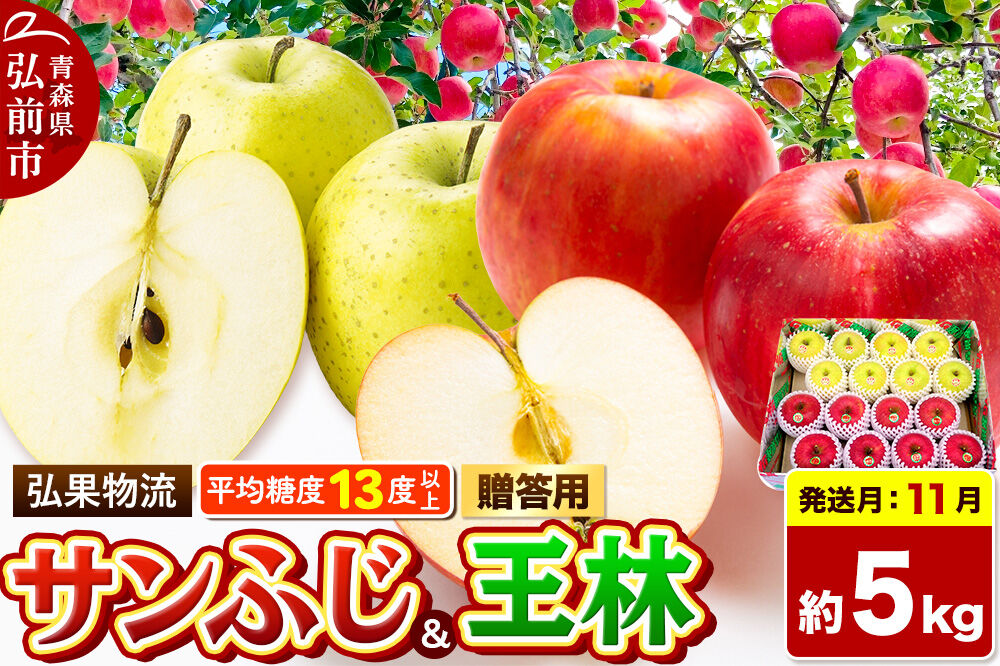 【26年11月発送】りんご サンふじ・王林 詰め合わせ【贈答用】約5kg 糖度13度以上 青森県 弘前市 [サンふじ 王林 りんご 贈り物 贈答用 お歳暮 お中元 ギフト 5キロ アップル おいしい 黄色 果実 果物 詰め合わせ セット 赤色 美味]