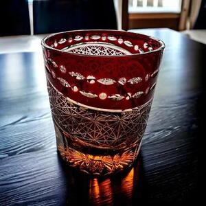 切子グラス（漆技）オールドレッド