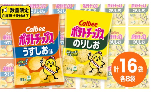 カルビー ポテトチップス レギュラー サイズ　 2種類 詰め合わせ 16袋（ うすしお ／ のりしお ） ポテチ お菓子 おかし 大量 スナック おつまみ ジャガイモ じゃがいも まとめ買い うすしお