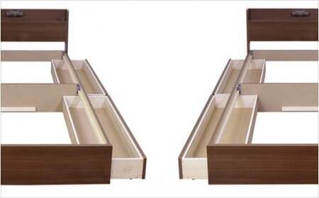 【組立サービス付】361　シングルサイズ　棚照明コンセント引出付きベッド　国産ボンネルコイルマットレス(10816B)付(ウォルナット)（1543）