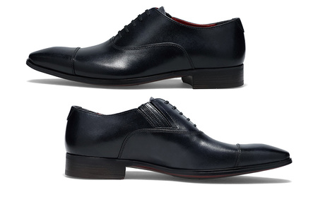 クインクラシコ 革靴 10001 (カラー：ブラック、サイズ：25.5cm) ビジネスシューズ 本革 ストレートチップ 幅広 甲高 キャップトゥ エラスティック スリッポン 牛革 フォーマル