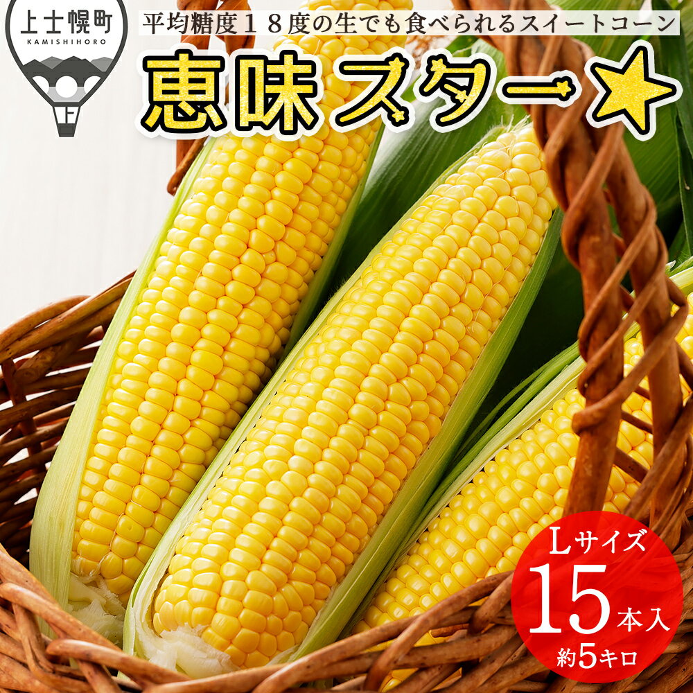 【ふるさと納税】2026年産 先行予約 北海道産 スイートコーン 恵味（めぐみ）スター☆ Lサイズ 計15本 約5kg レビュー★4.7以上 平均糖度18度 北海道 JA上士幌町 野菜 とうもろこし トウモロコシ 産地直送 冷蔵便 ◆2026年8月中旬発送開始予定 レビューキャンペーン対象品