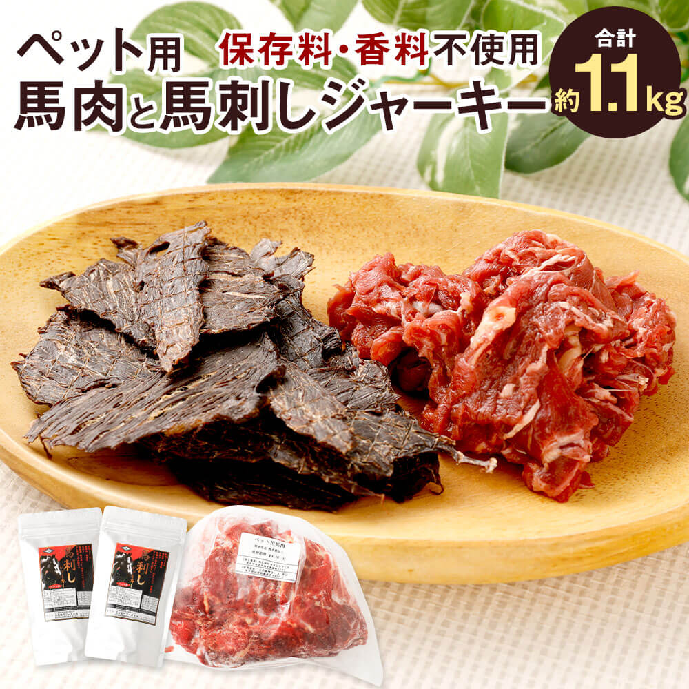 【ふるさと納税】ペット用 馬肉（約1kg×1袋）・馬刺しジャーキー（約50g×2袋） セット 計1.1kg 馬肉 お肉 おやつ ごはん ご飯 ペットフード ドッグフード 犬用 キャットフード 猫用 冷凍 熊本県 相良村 送料無料