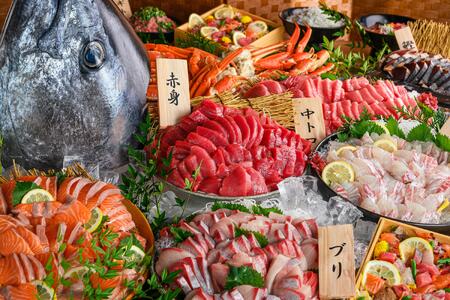 【週末限定】特選本マグロの大トロ３切れ付き！海鮮バイキング　いろはプランご利用券（70分制／ドリンクバー付）大人１枚【kt002-004-1】海鮮 ﾊﾞｲｷﾝｸﾞ ﾋﾞｭｯﾌｪ 豊洲 市場 まぐろ 解