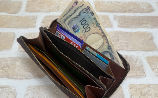 手縫いの本革「ラウンドファスナー 長財布」【カラー：ダークブラウン】上質 職人 手作り レザー 革 牛革 革製品 財布 さいふ ロングウォレット シンプル おしゃれ ギフト プレゼント 贈り物 高知県