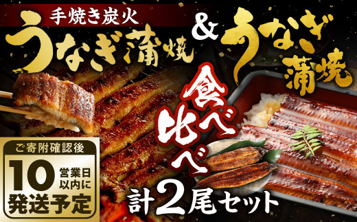 【10営業日発送】九州産 手焼き炭火うなぎ蒲焼 ＆ うなぎ蒲焼 食べ比べ 2尾 セット うなぎ 蒲焼 冷凍