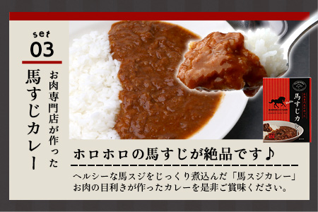 馬刺し燻製 2種 ＆ 馬すじ・くまもとあか牛 2種のカレーセット100-0007 あか牛 馬肉 カレー くんせい 燻製 総菜 惣菜 おつまみ 非常食 アウトドア BBQ レトルト パウチ 簡単調理