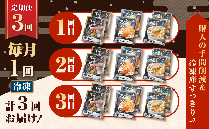 【全3回定期便】鹿児島の丼の具3種セット（2人前）　K258-T05_02a