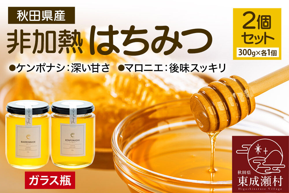 はちみつ2個セット（MARRONNIER・KENPONASHI ガラスびん）300g×各1個 計2個 [BEE CONNECT はちみつ ハチミツ 蜂蜜 セット ガラス瓶 瓶 マロニエ 栃 トチ 玄圃