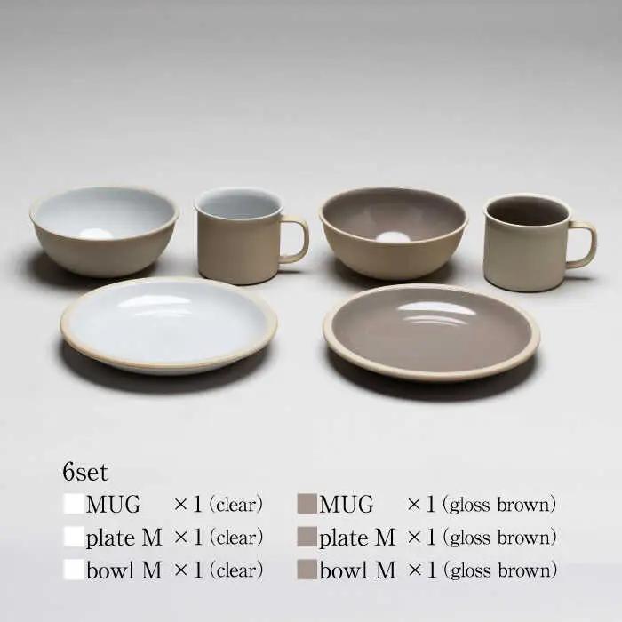 【美濃焼】 %porcelains 食器6点 ペアセット クリア×グロスブラウン MARUASA PORCELAIN FACOTRY 【丸朝製陶所】 マグカップ プレート ボウル 多治見焼[TCK02