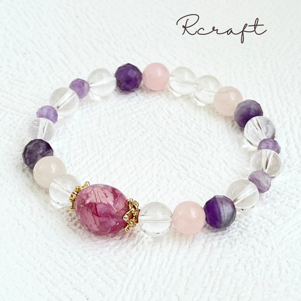 桜のモチーフ×天然石ブレスレット｜天然石 ブレスレット 桜 淡いピンク 上品 柔らかい印象 [1459]_イメージ3