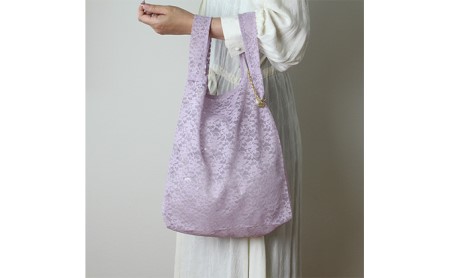 〈Chaleur シャルール〉Ribbon marcheレース【M】サイズ ファッション かばん トートバッグ 手提げ  M ラベンダー
