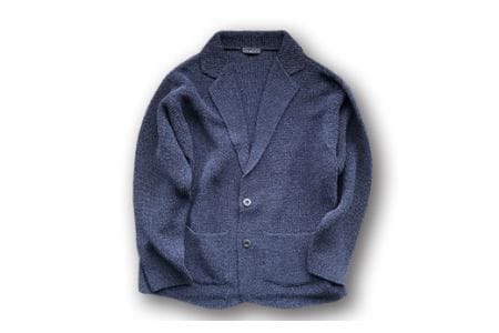 【阿部ニット】《ネイビー》片あぜ編みサマーニットジャケット（美濃和紙使用）Lサイズ F20C-431