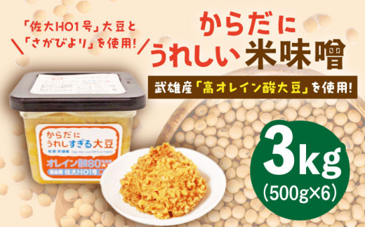 【米の甘味が広がるヘルシーお味噌】からだにうれしい 米味噌 500g×6個（高オレイン酸大豆使用）なるせみそ /角味噌醤油 [UAX002] 味噌 みそ 調味料 大豆